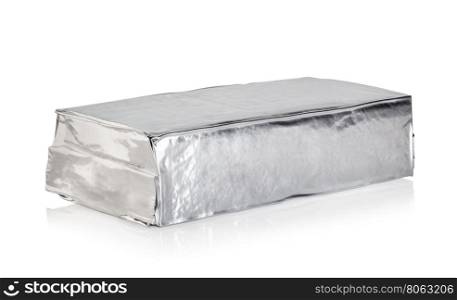 Rectangular lying packaging foil isolated on white background. Rectangular lying packaging foil