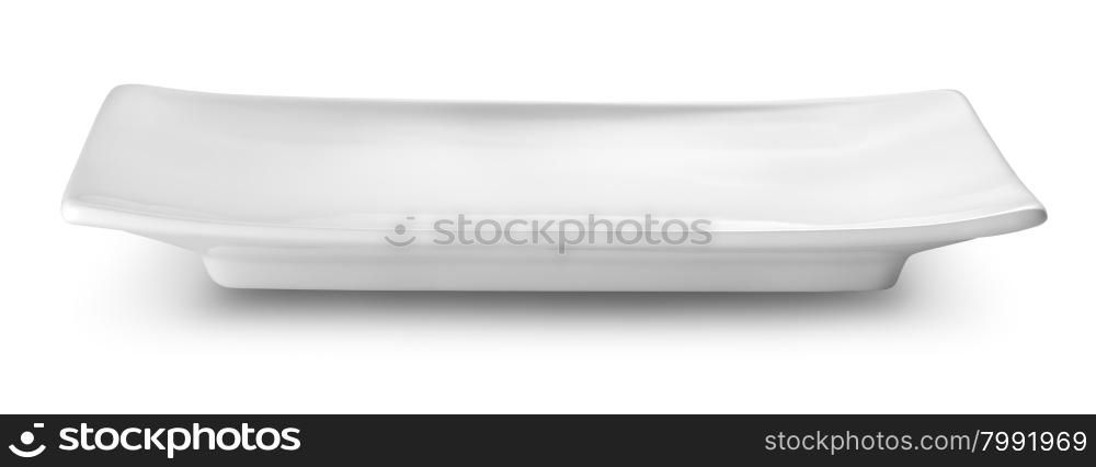 Rectangular white plate isolated on a white background