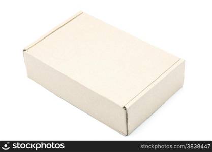 Recycle cardboard box package, top view, isolated on white background