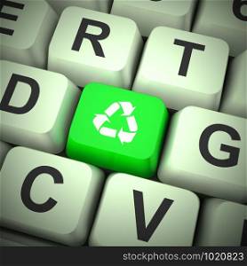 Recycle concept icon means to reuse or reprocess products. Sustainable and eco-friendly utilisation - 3d illustration. Recycle Icon Green Computer Key Showing Recycling And Eco Friendly