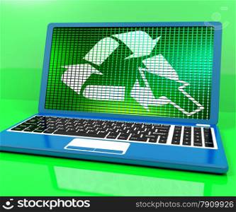 Recycle Icon On Laptop Showing Recycling And Eco Friendly. Recycle Icon On Laptop Shows Recycling And Eco Friendly