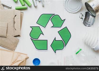 recycle items white wooden background