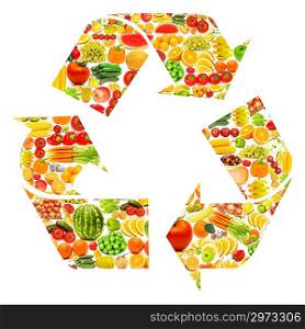 Recycle symbol made from various fruits and vegetables