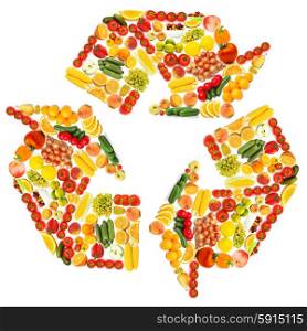 Recycle symbol made from various fruits and vegetables
