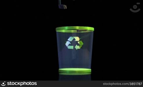 Recycle, USB falling into a Garbage Bin against black