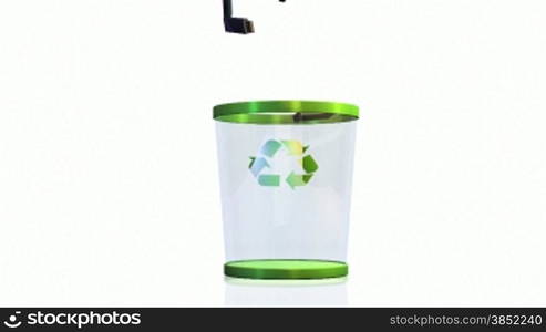 Recycle, USB falling into a Garbage Bin against white