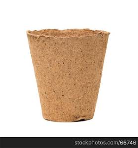 Recycled paper empty vase isolated on white background.