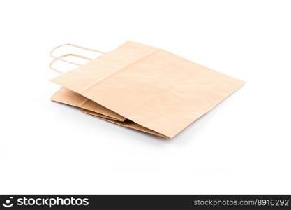 Recycled paper kraft shopping bag. This package bag isolated on white background