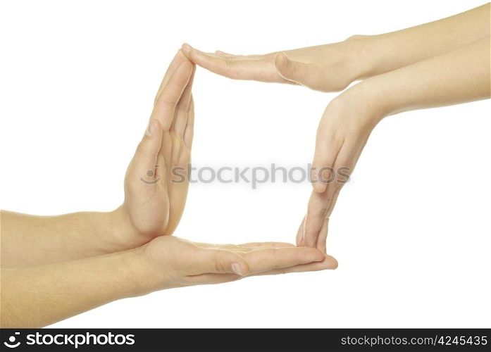 recycling symbol made from hands isolated on white background