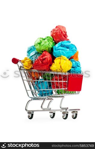 Recylcing concept with color paper and shopping cart