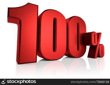 Red 100 percent on white background. 3d render discount