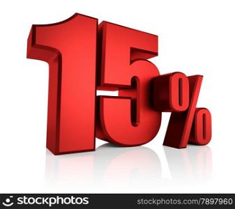Red 15 percent on white background. 3d render discount