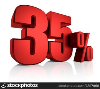 Red 35 percent on white background with shadow. 3d render discount