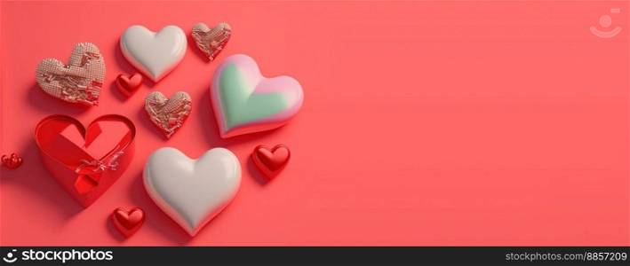 Red 3D heart on a happy Valentine’s Day banner background