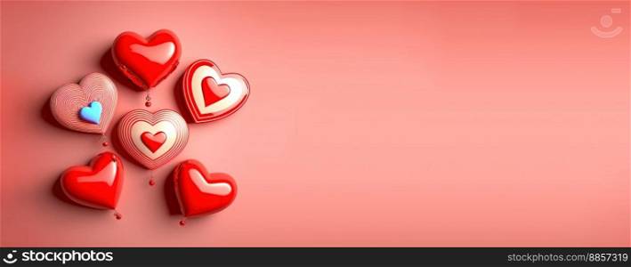 Red 3D heart on a happy Valentine’s Day banner background