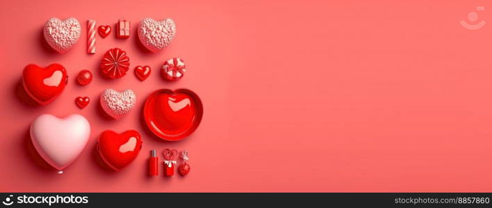 Red 3D heart on a happy Valentine’s Day banner background