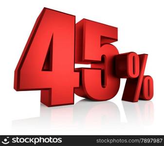 Red 45 percent on white background. 3d render discount