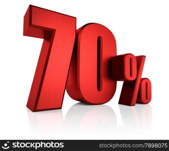 Red 70 percent on white background. 3d render discount
