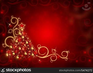 Red Abstract Christmas Background With Tree