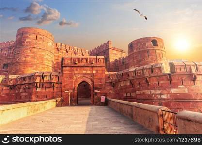 Red Agra Fort, main gate, Uttar Pradesh in India.. Red Agra Fort, main gate, Uttar Pradesh, India