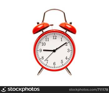 Red alarm clock isolated on white background