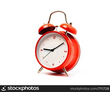 Red alarm clock isolated on white background
