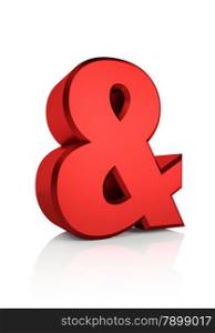 Red ampersand symbol isolated on white background. 3d render