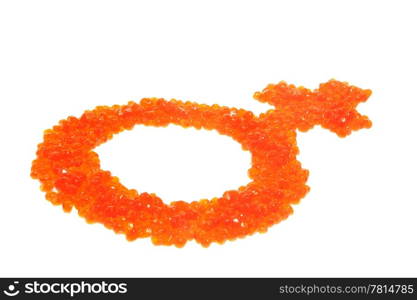 Red and black caviar as a symbol of man a woman on the white background, to the day of Sainted Valentine