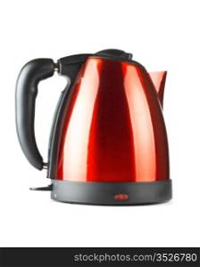red and black electrical tea kettle isolated on white