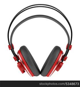 red and black wireless headphones isolated on white background