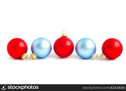 red and blue christmas balls isolated on white