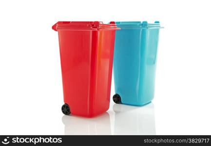 red and blue garbage bin isolated on white