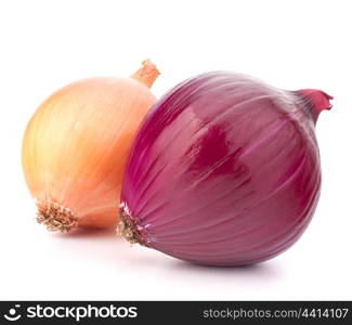 Red and gold onion bulbs isolated on white background