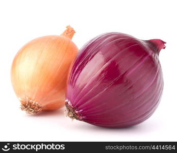 Red and gold onion bulbs isolated on white background