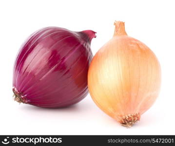 Red and gold onion bulbs isolated on white background