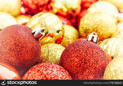Red and golden christmas tree balls together - vintage tinted