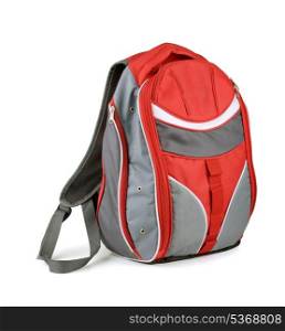 Red and gray backpack isolated on white