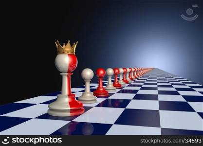 Red and gray pawns on a chessboard. Artistic dark blue background.