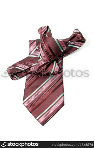 Red and green checkered man&acute;s necktie on white background
