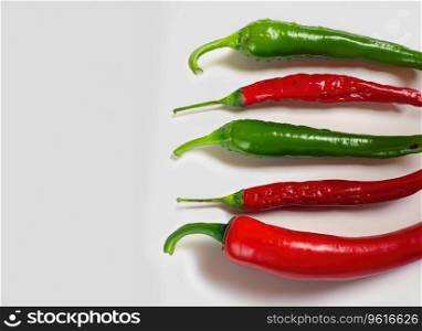 red and green chili pepper with copy space for text on white