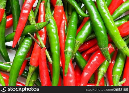 Red and green chili peppers