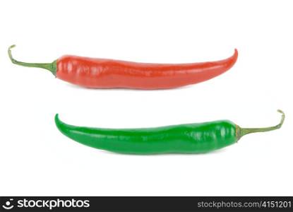 red and green hot chili pepper isolated on white