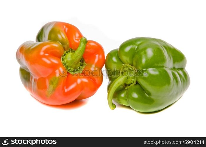 red and green peppers isolated on white