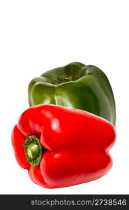 Red and green peppers isolated on white background