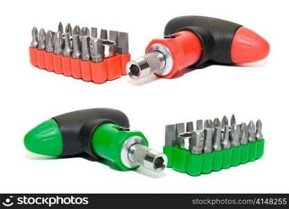 Red and green screwdriver set isolated on the white background