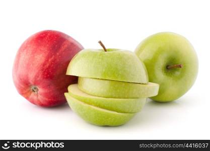 Red and green sliced apples isolated on white background cutout