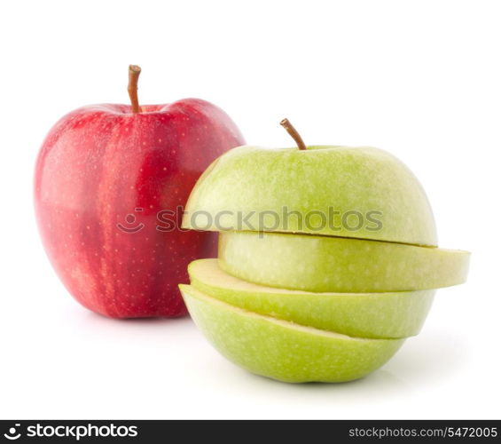 Red and green sliced apples isolated on white background cutout