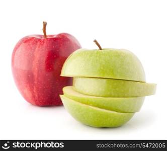 Red and green sliced apples isolated on white background cutout