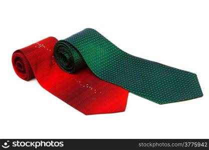 red and green ties on a white background