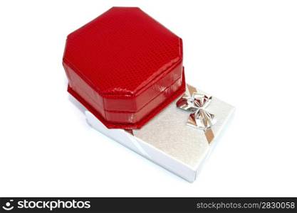 Red and silvery jewelery boxes isolated on the white.
